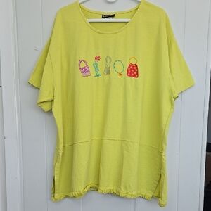 Liz & Jane Pre-Shrunk 100% Cotton Yellow Graphic T-Shirt Size 2X